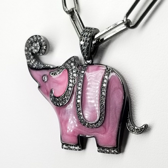 NWT Pink Enamel Elephant Pendant Charm Pave CZ NEW - Picture 7 of 9